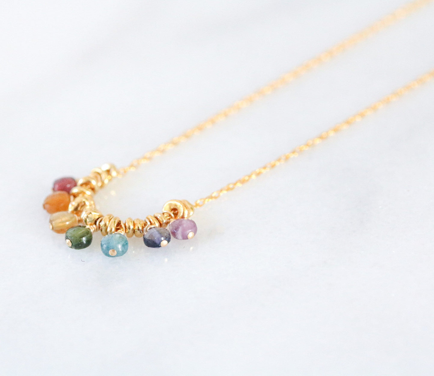 Rainbow Gemstone Mini Coin Necklace: 14k Gold Filled Charm, Handmade in France