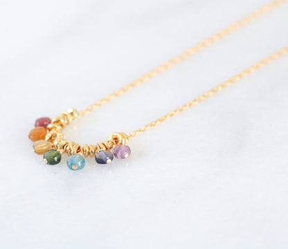 Rainbow Gemstone Mini Coin Necklace: 14k Gold Filled Charm, Handmade in France