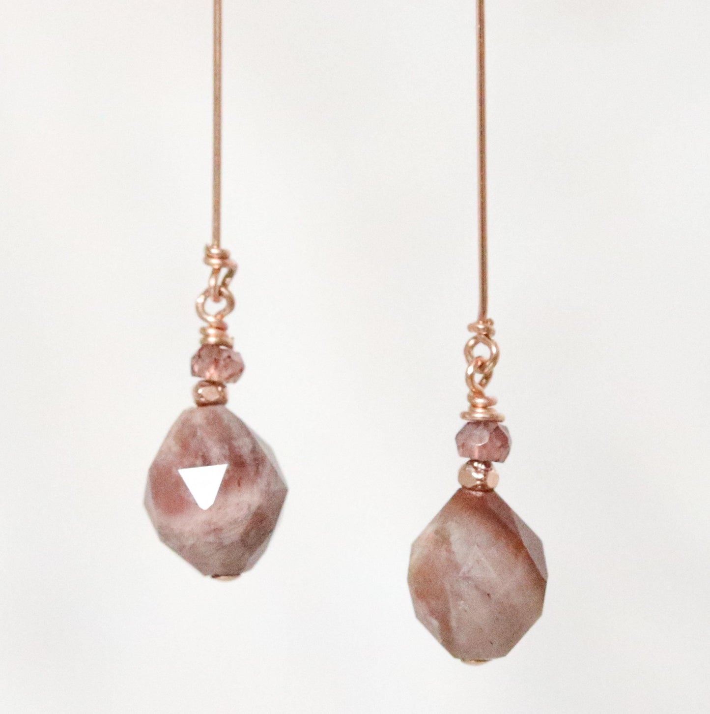 Fossilized Wood Rose Gold Drop Earrings: Gemstone Dangle Earrings