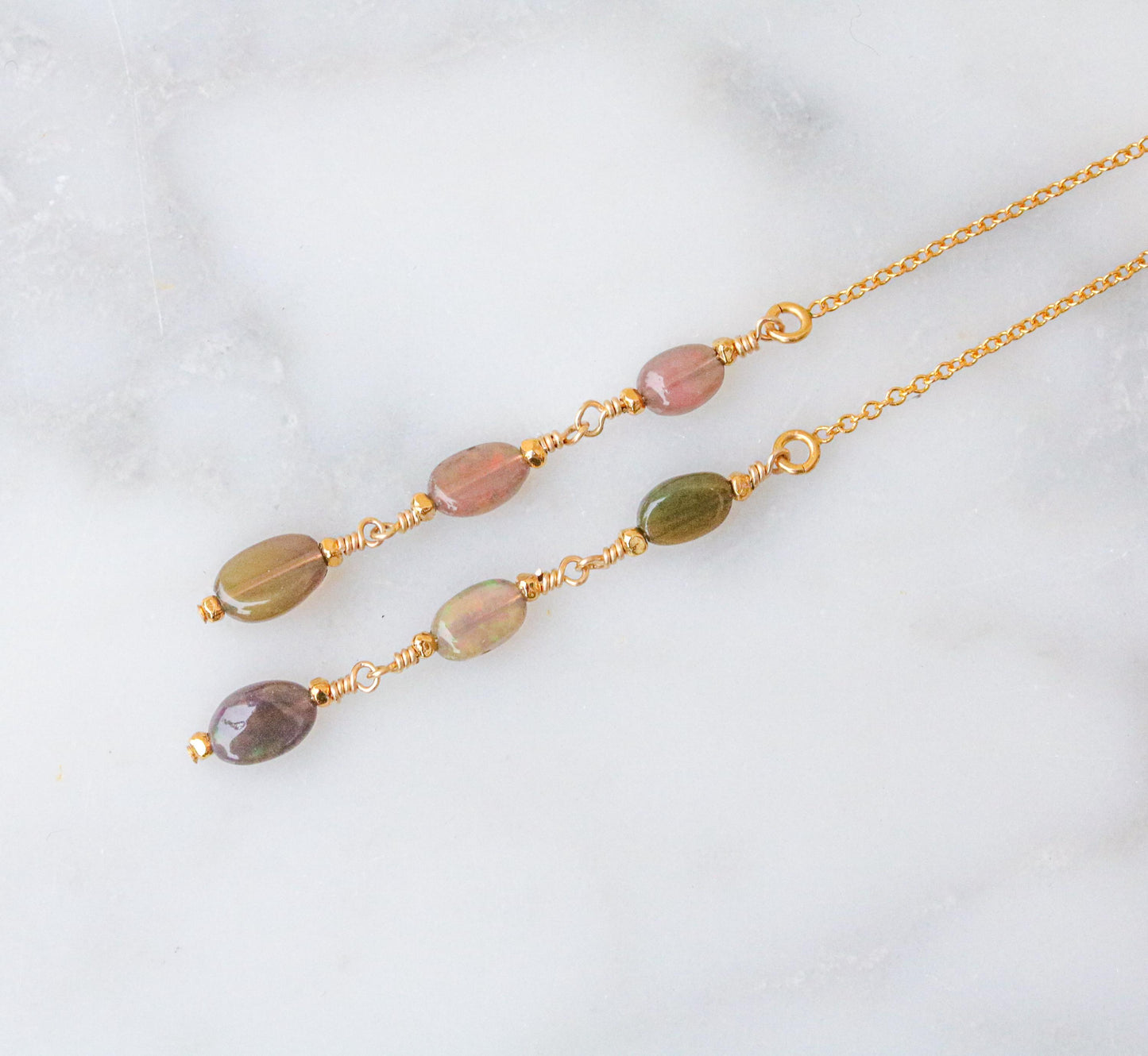Ethiopian Opal Threader Earrings: Handmade 14k Gold Fill, October Birthstone