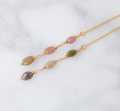 Ethiopian Opal Threader Earrings: Handmade 14k Gold Fill, October Birthstone
