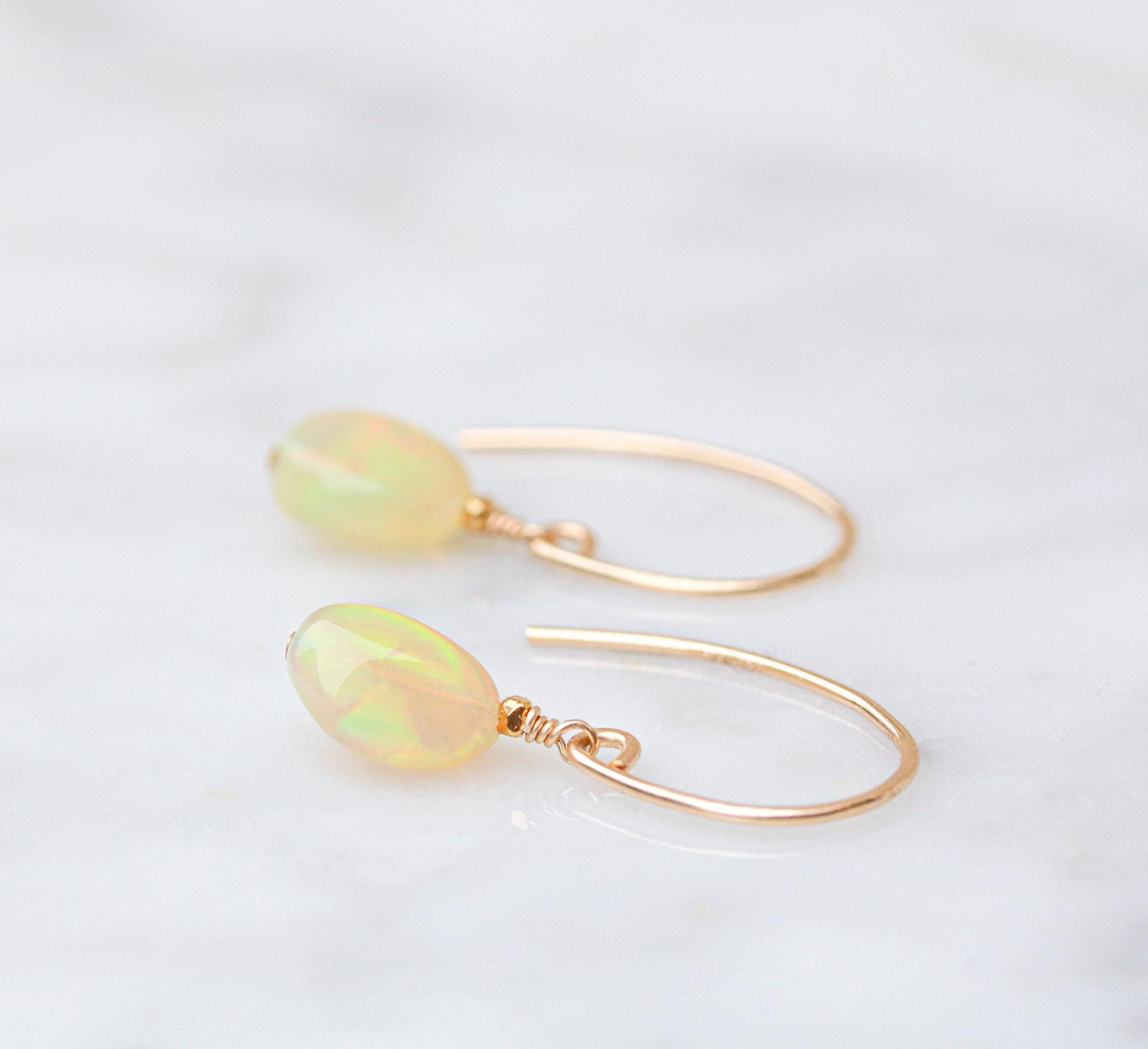 Ethiopian Opal Gold Fill Earrings: Minimalist Gemstone Jewelry