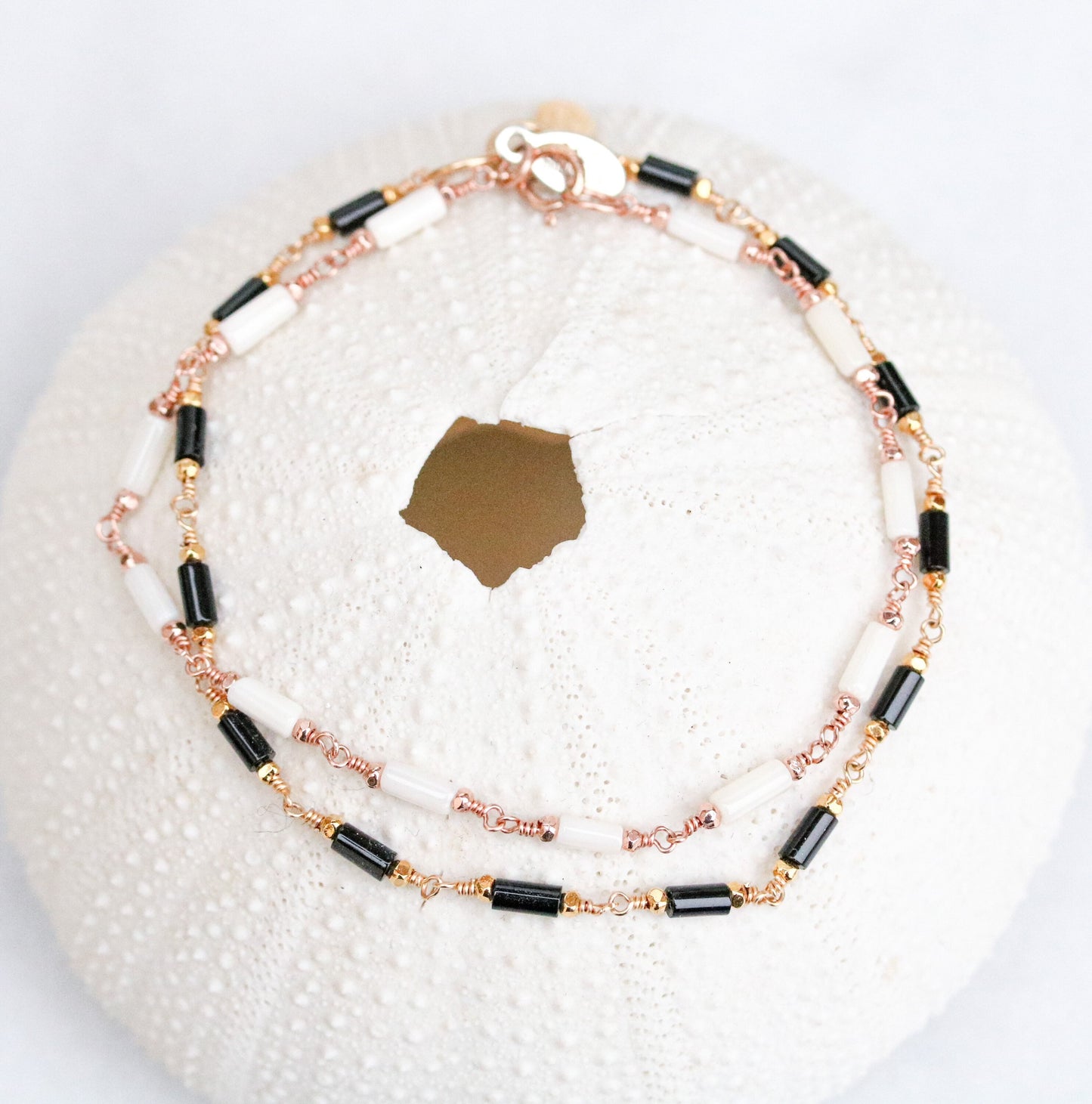 White Sea Bamboo Bracelet: Rose Gold Karen Hill Tribe Beads
