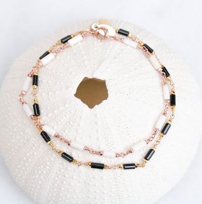 White Sea Bamboo Bracelet: Rose Gold Karen Hill Tribe Beads
