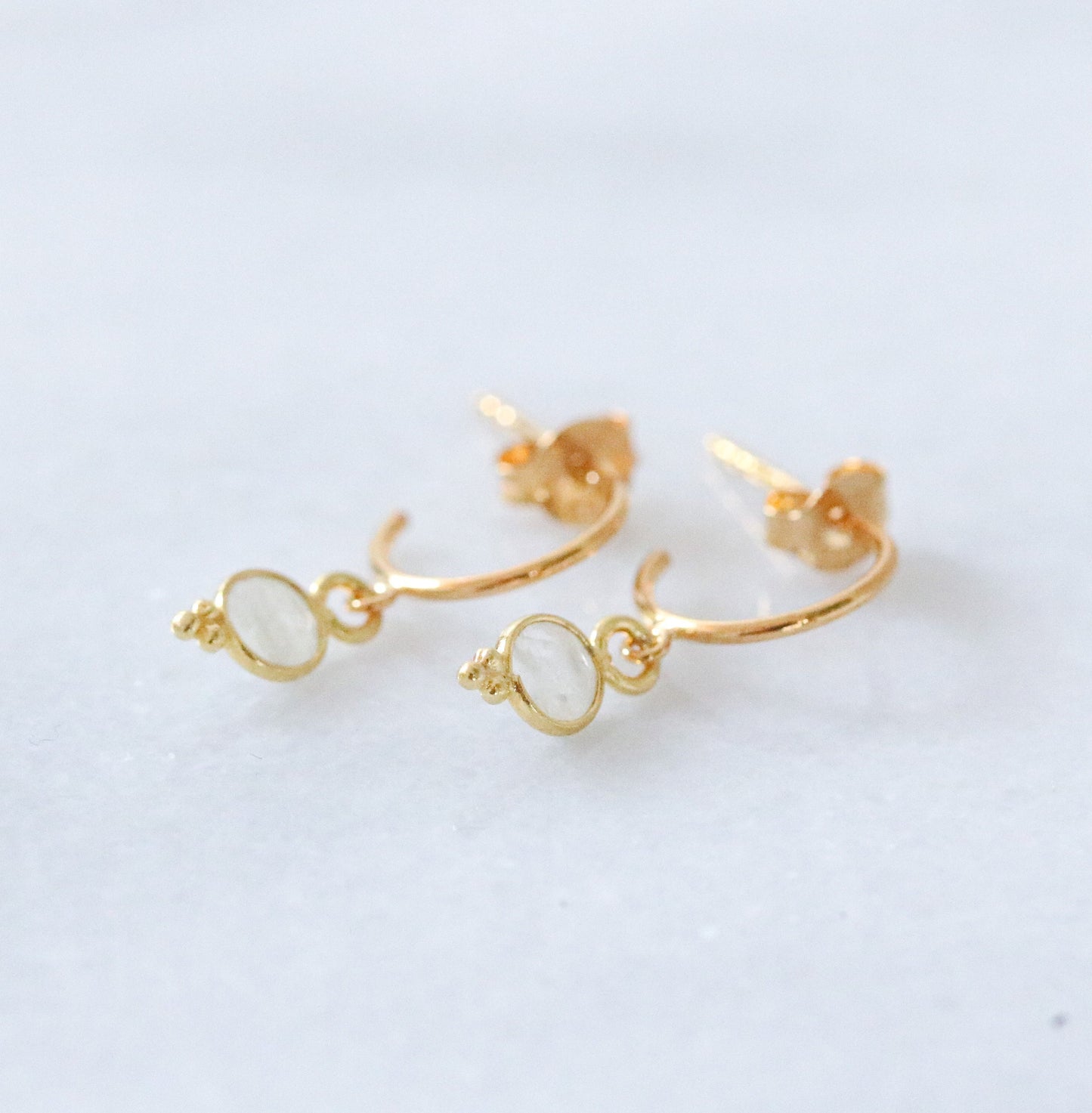 Dainty Moonstone Gold Vermeil Huggie Hoop Earrings