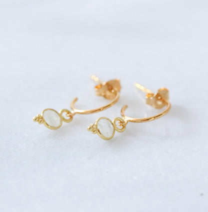 Dainty Moonstone Gold Vermeil Huggie Hoop Earrings