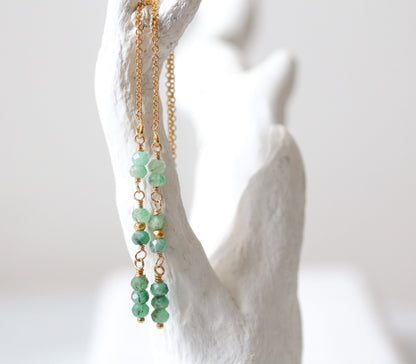 Handmade Emerald Threader Earrings: Rose Gold Fill, May Birthstone