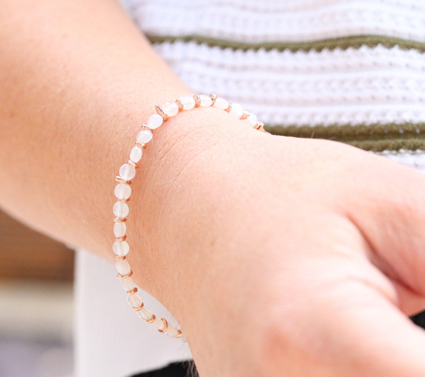 Faceted Moonstone Bracelet: Rose Gold Fill, Karen Hill Tribe Silver