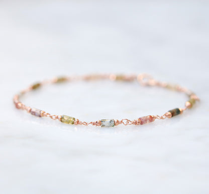 Dainty Indian Agate Bracelet: Rose Gold Filled Chain, Autumnal Shades