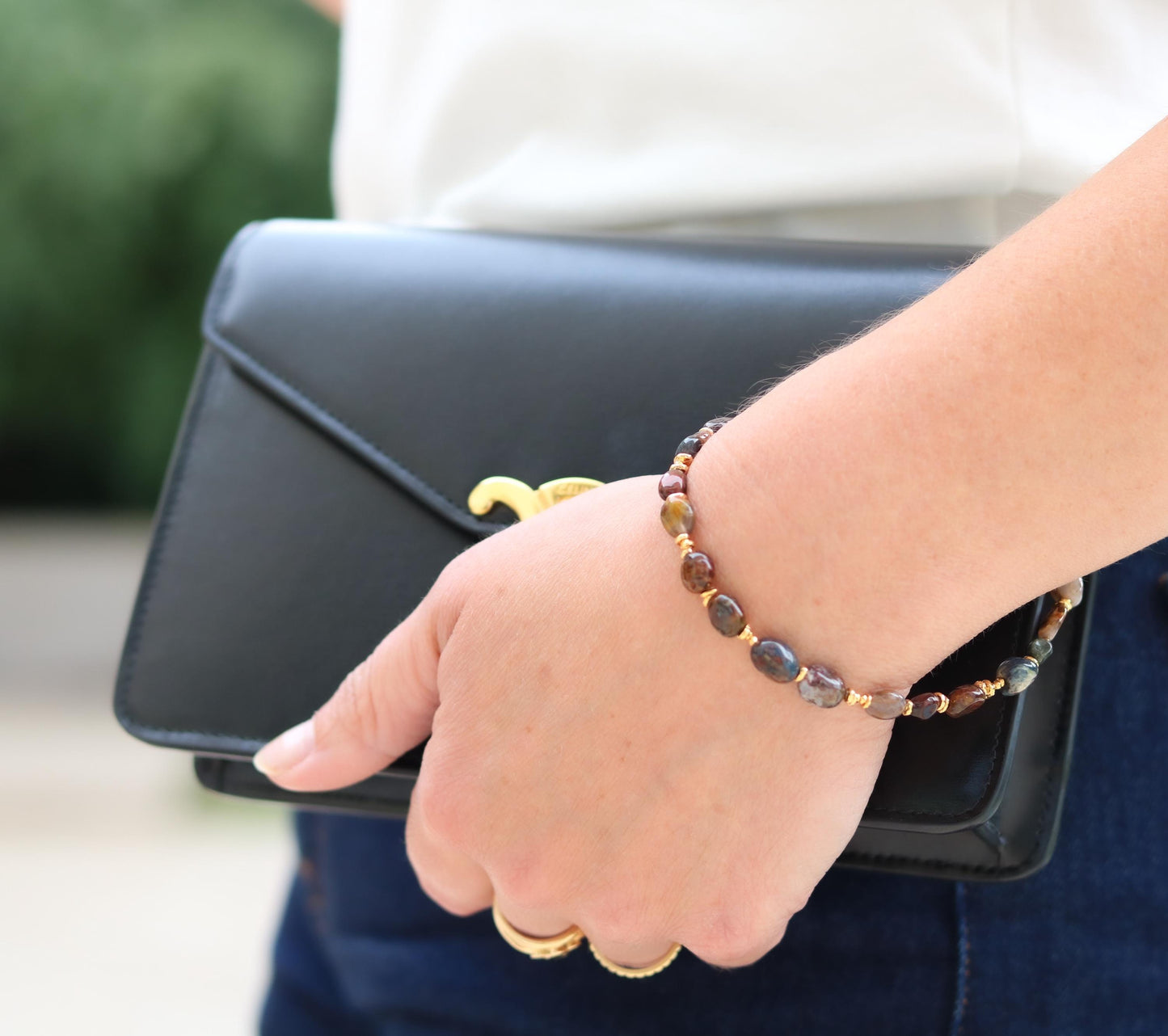Pietersite Bag Charm: Gold Vermeil, Gemstone Handbag Accessory