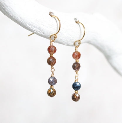 Pietersite Dangle Earrings: 14k Gold Filled with Karen Hill Tribe Beads