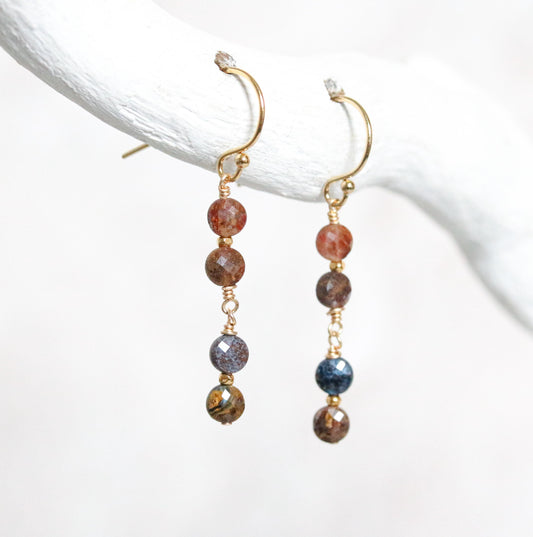 Pietersite Dangle Earrings: 14k Gold Filled with Karen Hill Tribe Beads