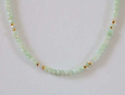 Faceted Pale Green Opal Necklace: Karen Hill Tribe Gold Beads, Adjustable