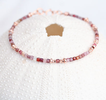 Red Spinel Bracelet: Rose Gold Karen Hill Tribe Nugget Beads