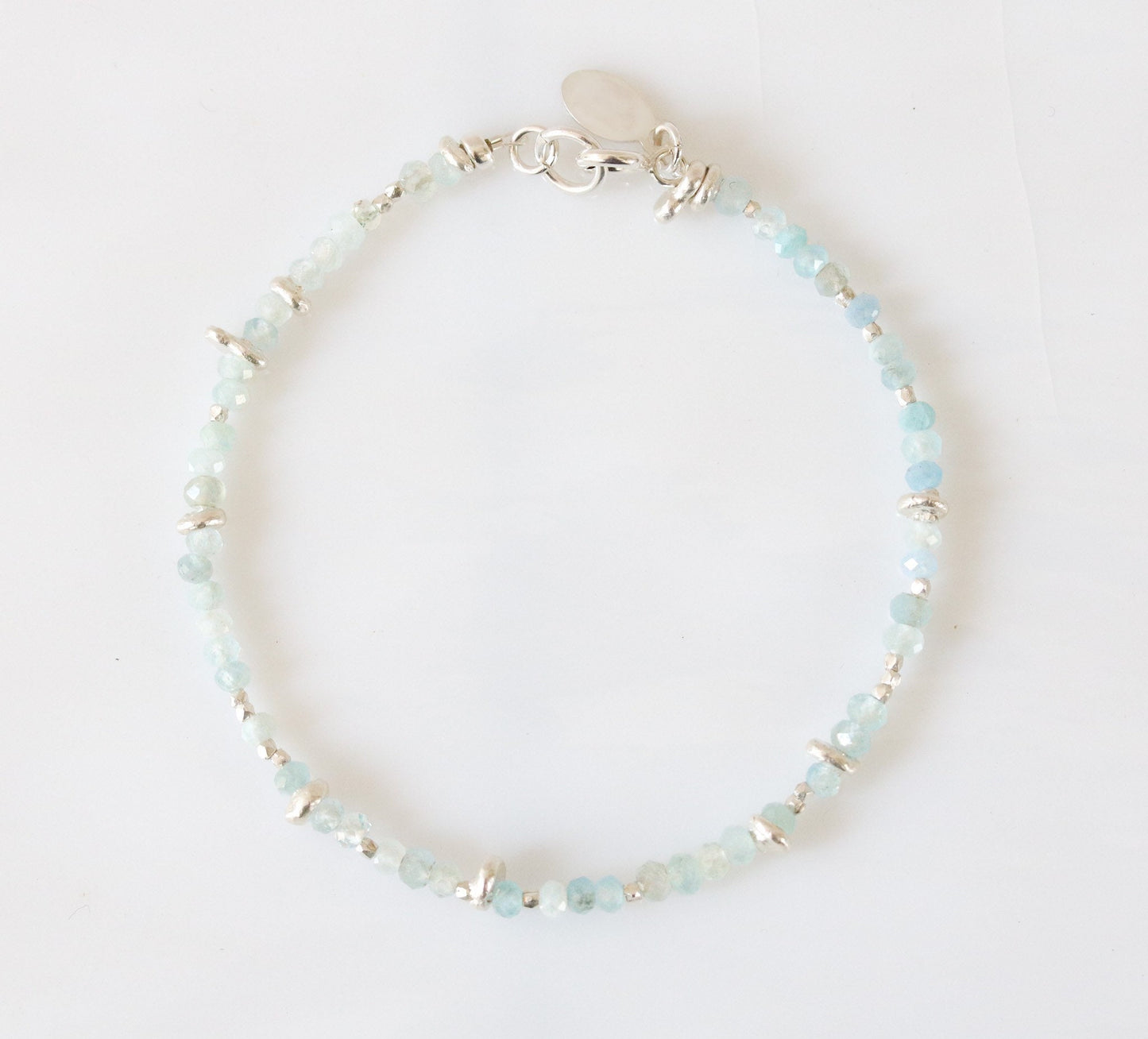 Aquamarine Bracelet: Karen Hill Tribe Silver Nugget Bead, Handmade in Paris