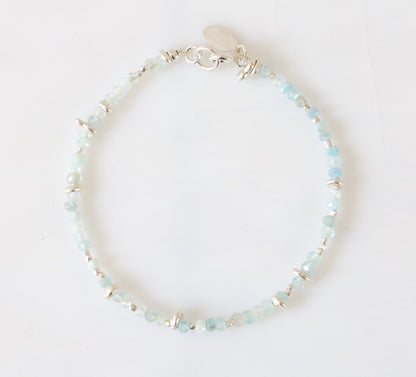 Aquamarine Bracelet: Karen Hill Tribe Silver Nugget Bead, Handmade in Paris