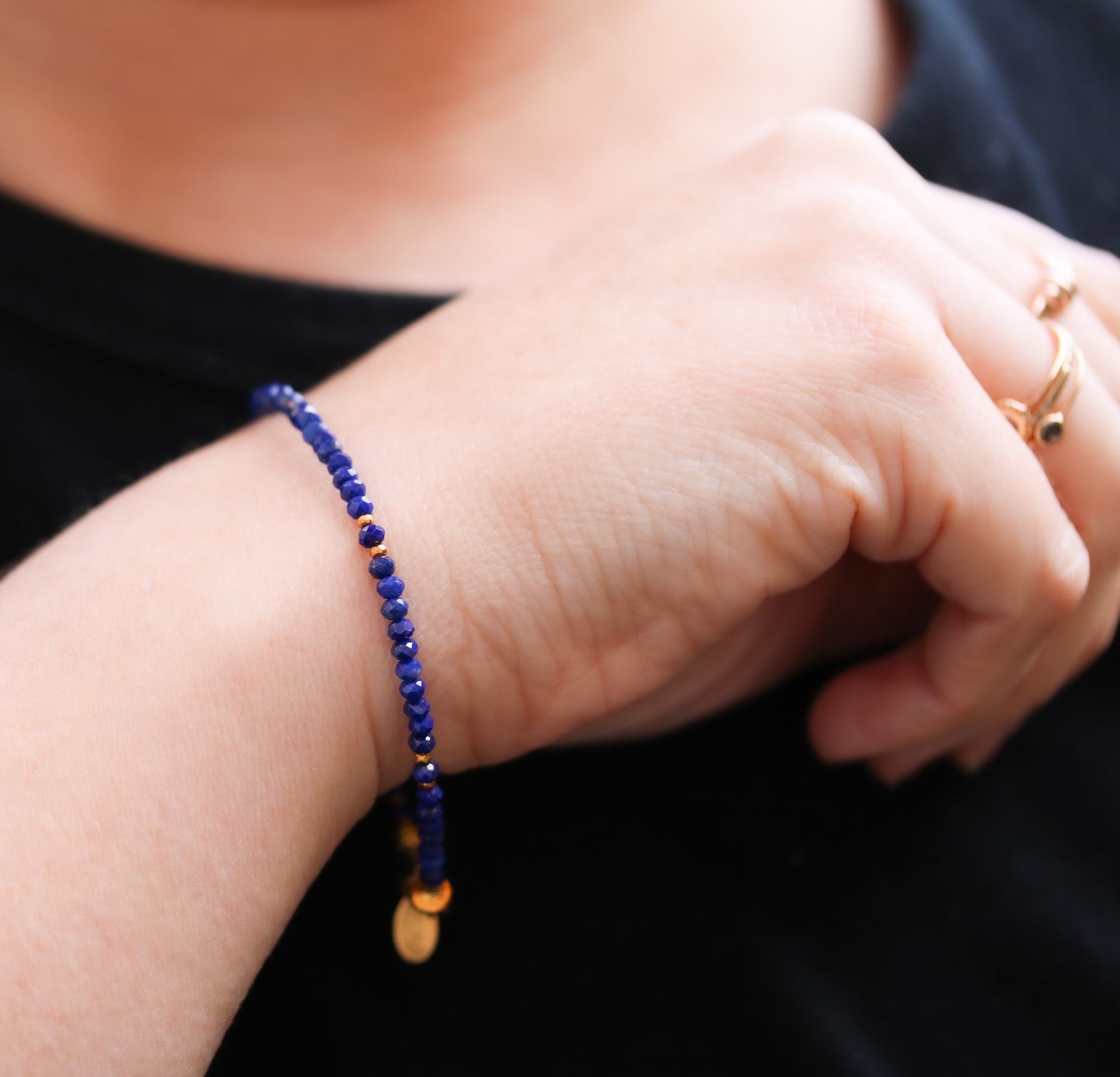 Handmade Lapis Lazuli Bracelet: Karen Hill Tribe Gold Vermeil Clasp