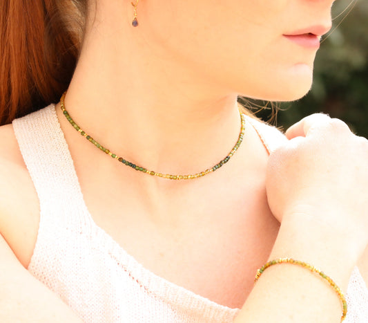 Green Tourmaline Choker: Karen Hill Tribe Gold Vermeil Necklace