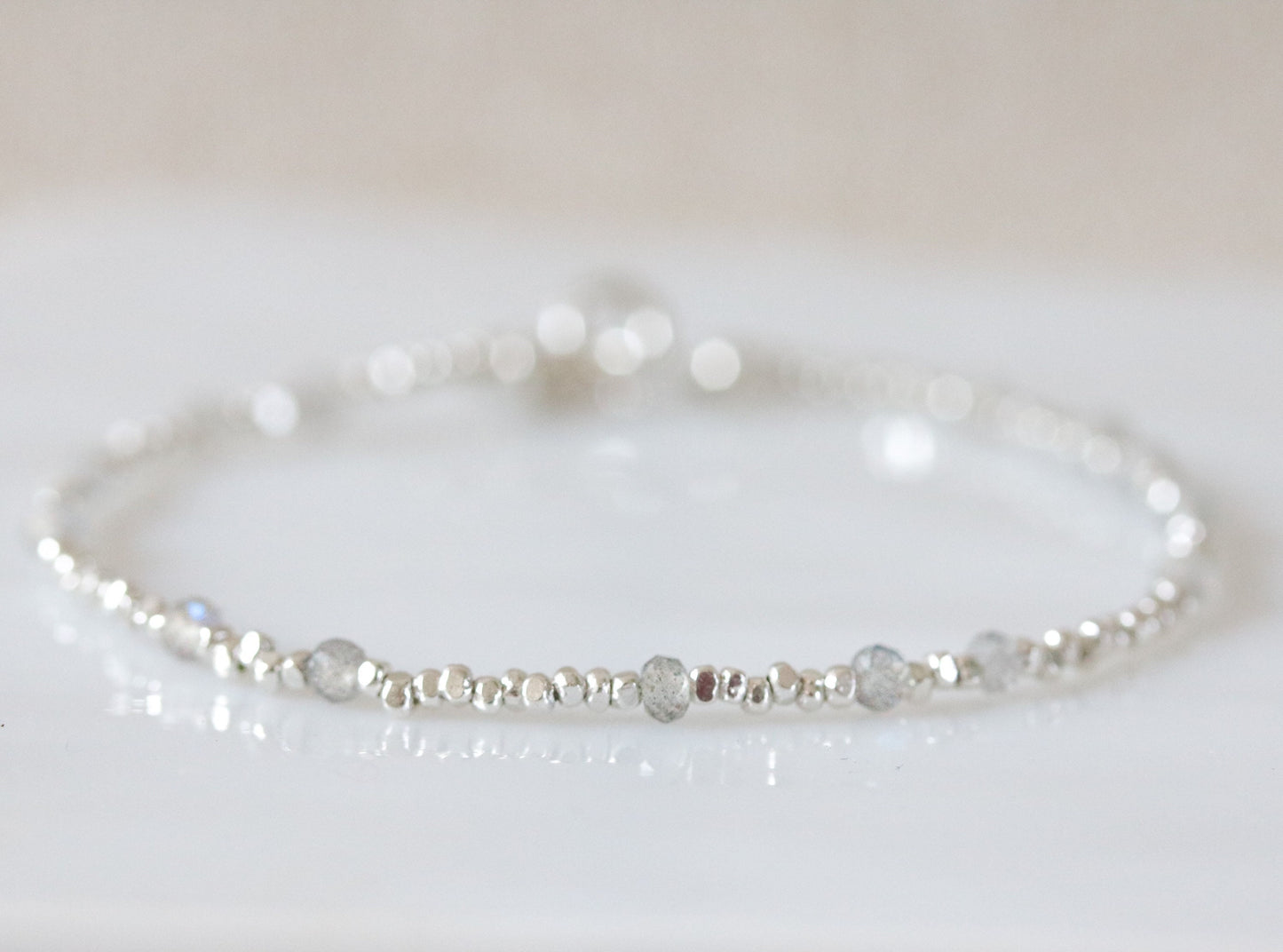Karen Hill Tribe Silver Nugget Bracelet: Faceted Labradorite, Handmade in Paris