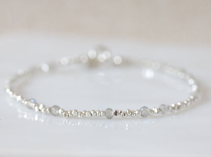 Karen Hill Tribe Silver Nugget Bracelet: Faceted Labradorite, Handmade in Paris
