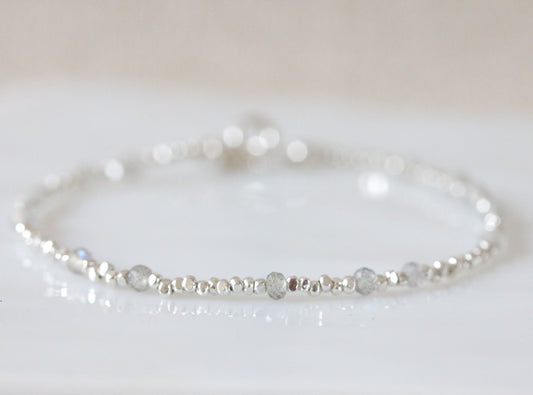 Karen Hill Tribe Silver Nugget Bracelet: Faceted Labradorite, Handmade in Paris