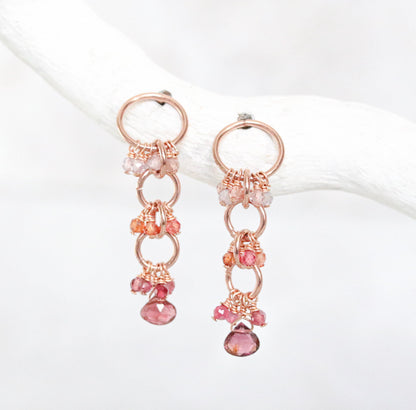 Handmade Rose Gold Pink Spinel Drop Earrings: Unique Gemstone Jewelry