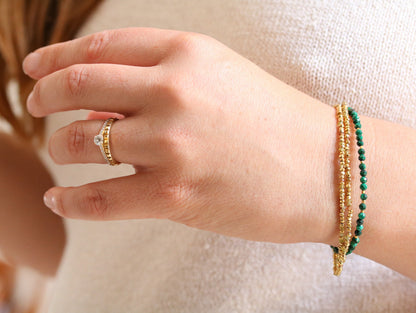 Handmade Faceted Malachite Bracelet: Gold Karen Hill Tribe Beads