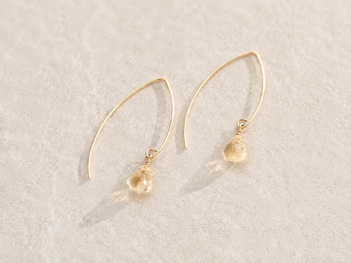 Handmade Faceted Citrine Drop Modern Earwire 14ct Gold Fill Earrings November Birthstone Gift Idea
