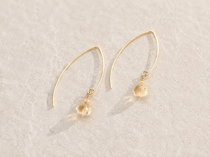 Handmade Faceted Citrine Drop Modern Earwire 14ct Gold Fill Earrings November Birthstone Gift Idea