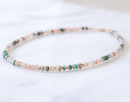 Indian Agate Heishi Choker: Rose Gold Necklace, Pastel Pink & Mint Green