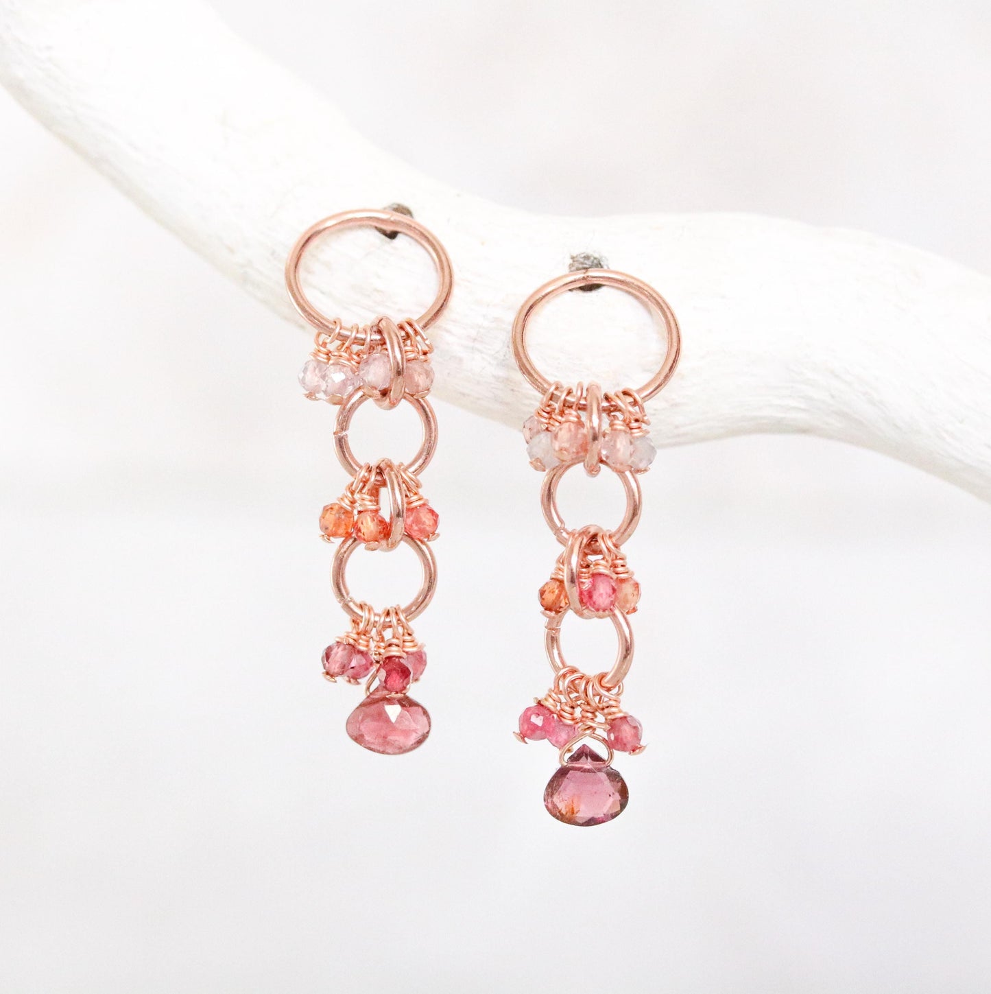 Handmade Rose Gold Pink Spinel Drop Earrings: Unique Gemstone Jewelry