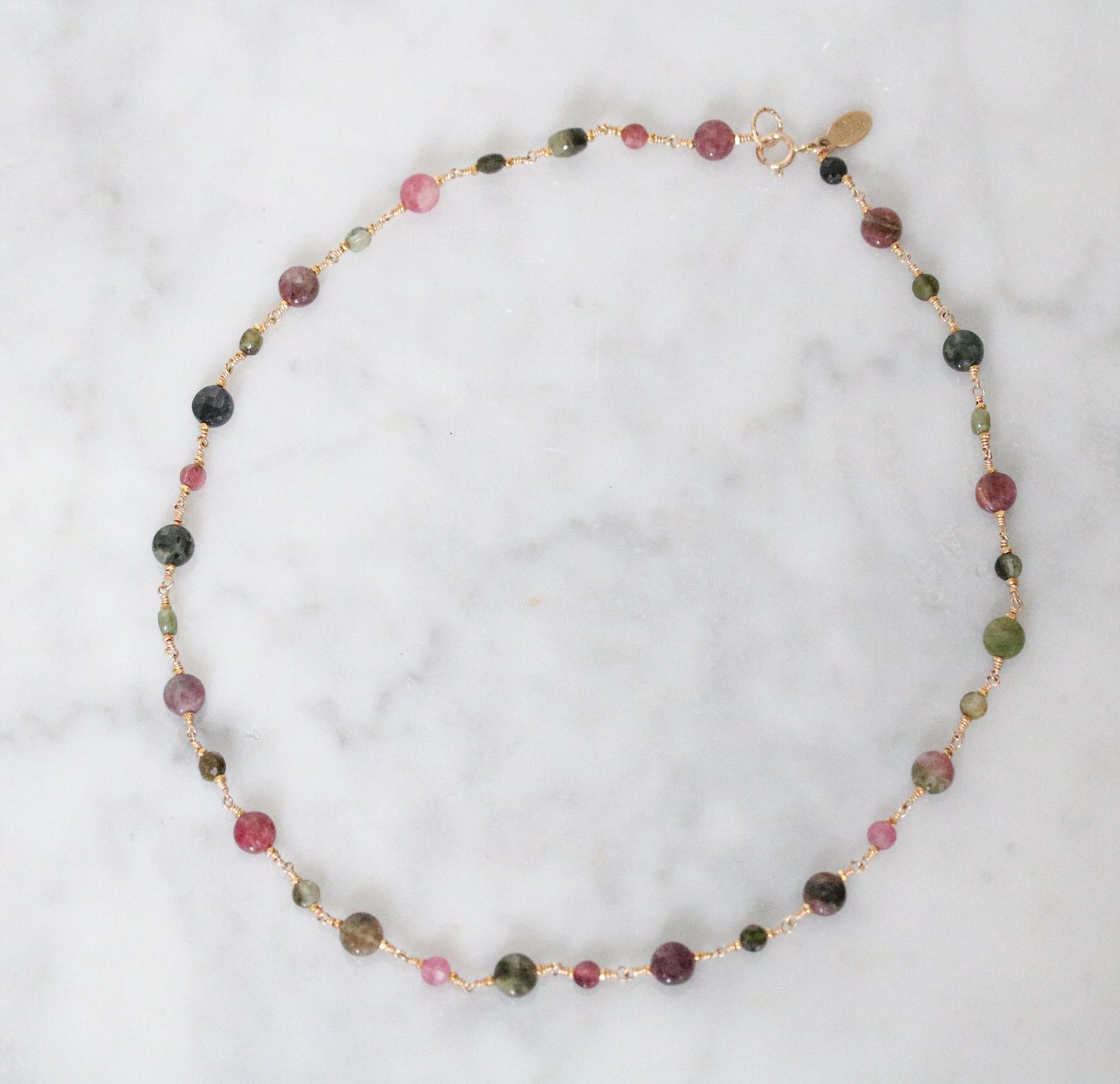 Faceted Tourmaline Coin Necklace: 14k Gold Fill, October Birthstone
