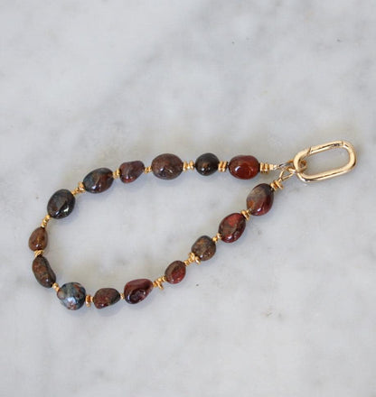 Handmade Pietersite Keyring: 14k Gold Vermeil Gemstone Bag Charm