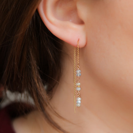 Handmade Aquamarine Threader Earrings: Gold Fill, Sterling Silver