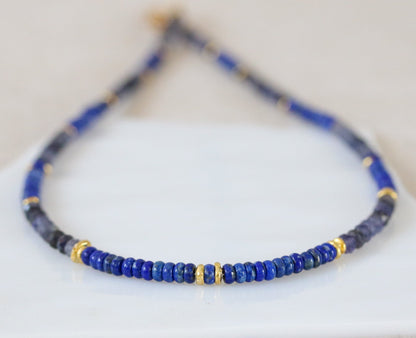 Lapis Lazuli Iolite Choker: Gold Vermeil Heishi Necklace