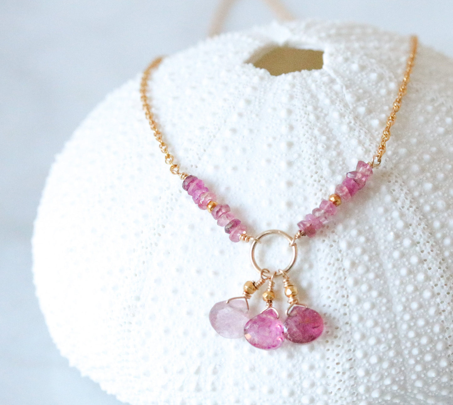 Handmade Watermelon Tourmaline Necklace: 14k Gold Filled Pink Gemstone