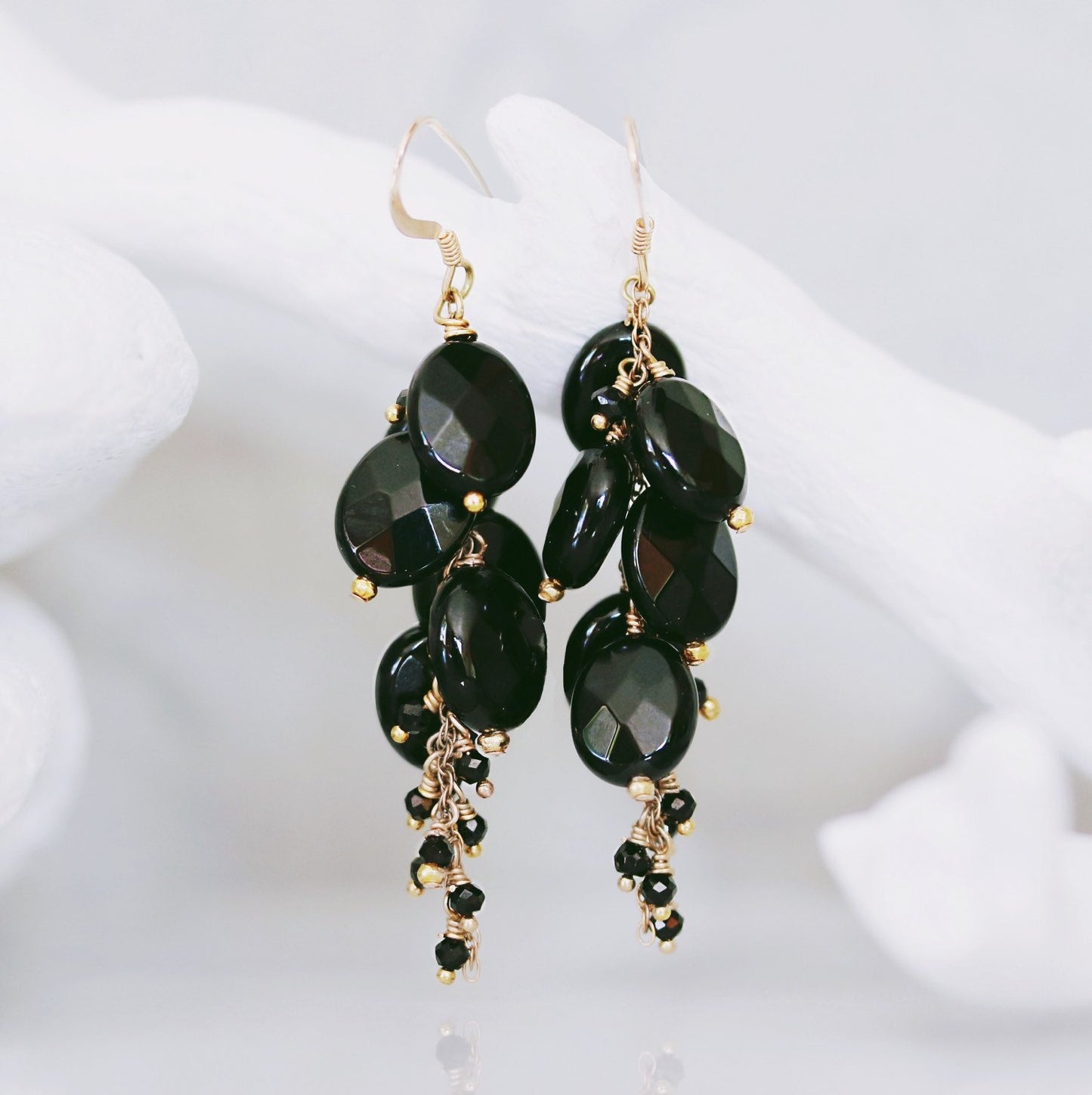 Handmade Gold Filled Black Onyx Agate Cluster Earrings