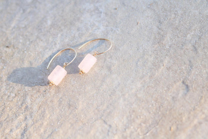 Natural Rose Quartz Earrings | Pink Gemstone Earrings | Gold Filled Drop Earrings | Modern Minimalist Jewellery | Gift for Her