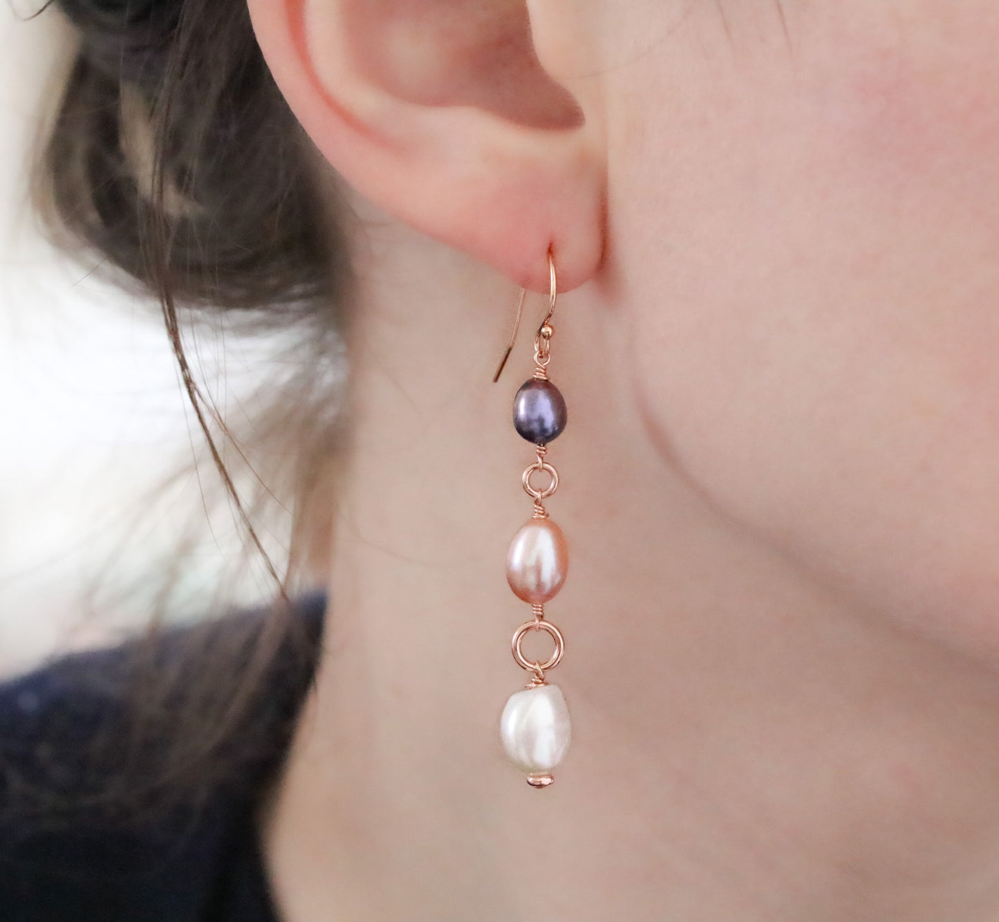Handmade Rose Gold Fill Freshwater Pearl Dangle Earrings
