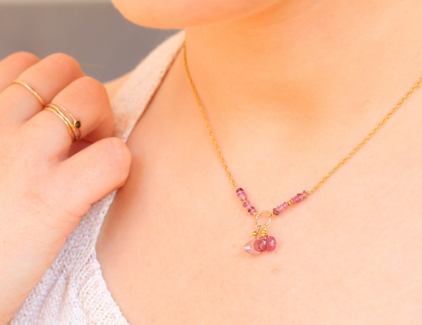Handmade Watermelon Tourmaline Necklace: 14k Gold Filled Pink Gemstone