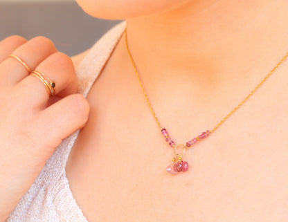 Handmade Watermelon Tourmaline Necklace: 14k Gold Filled Pink Gemstone