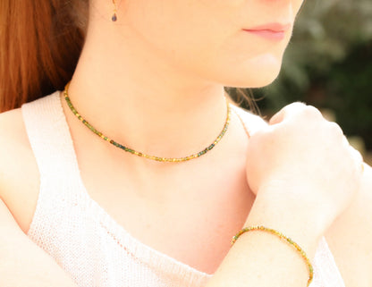 Green Tourmaline Choker: Karen Hill Tribe Gold Vermeil Necklace