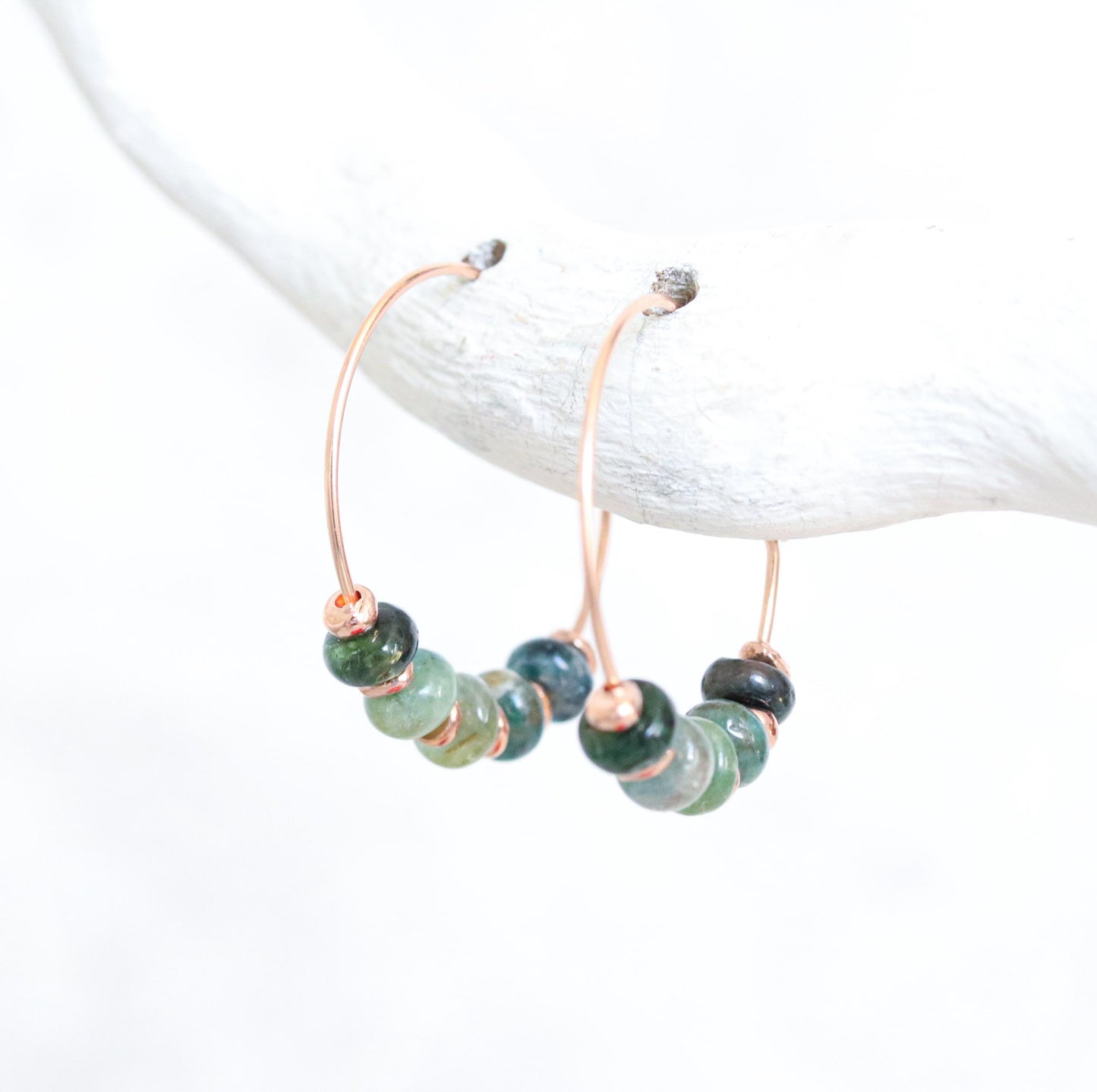 Handmade Blue Tourmaline Rose Gold Hoop Earrings