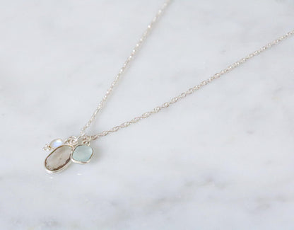 Moonstone, Quartz & Chalcedony Solid Silver Charm Necklace