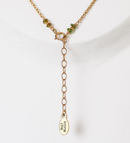 Handmade Faceted Tourmaline Gold Necklace: Hammered Rings, October Birthstone