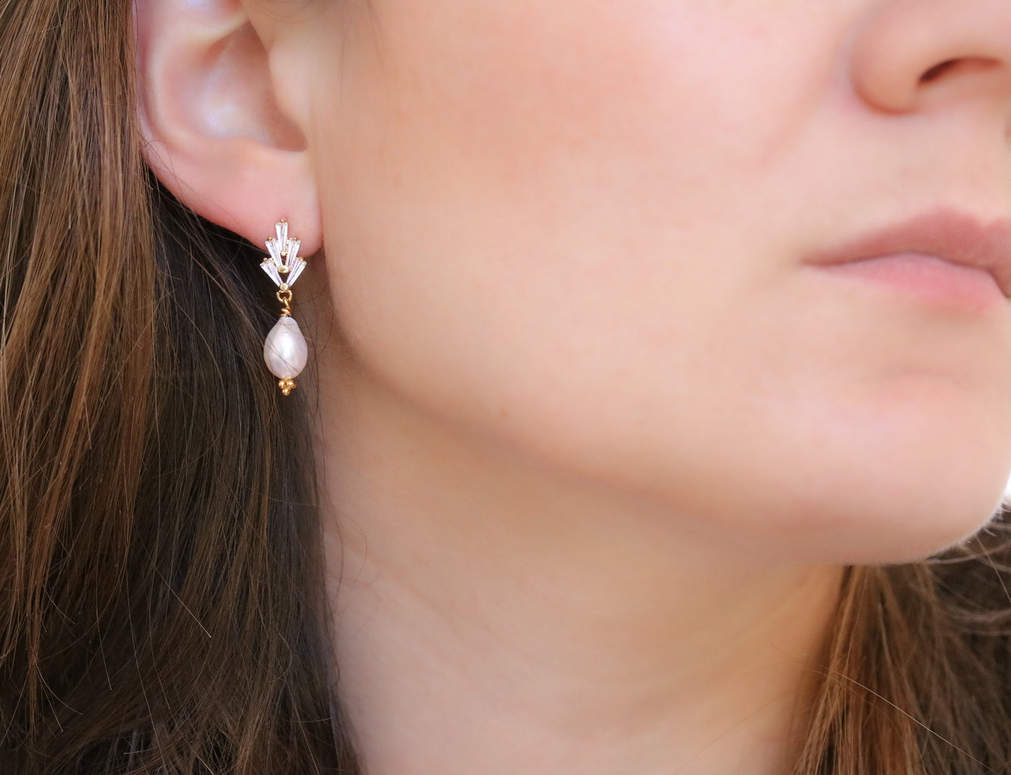 Handmade Art Deco Gold Vermeil Freshwater Pearl Earrings