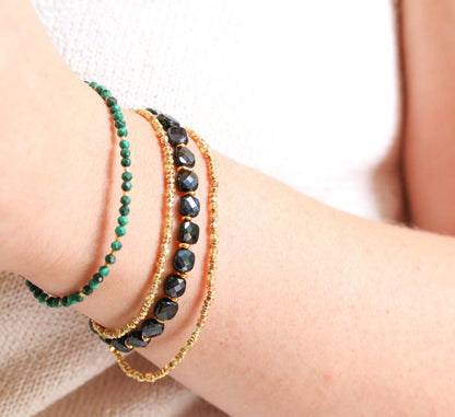 Handmade Faceted Malachite Bracelet: Gold Karen Hill Tribe Beads