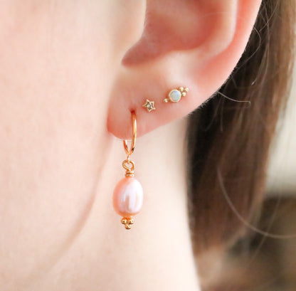 Pink Pearl Huggie Earrings: Karen Hill Gold Vermeil, Handmade Jewelry