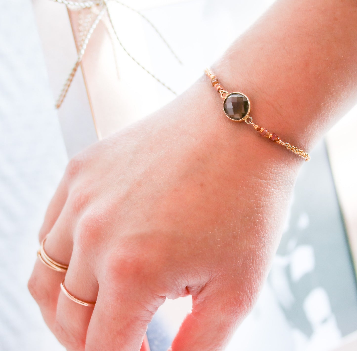 Handmade Smoky Quartz Bracelet: Gold Vermeil & Tundra Sapphire