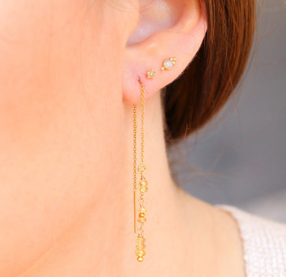 Handmade Faceted Citrine Threader Earrings, Gold Fill, November Birthstone